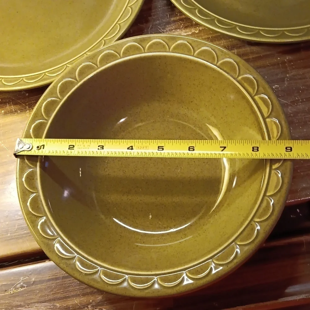 Vintage 1970s mcm retro Homer Laughlin Sheffield Grenada green bowl and plates